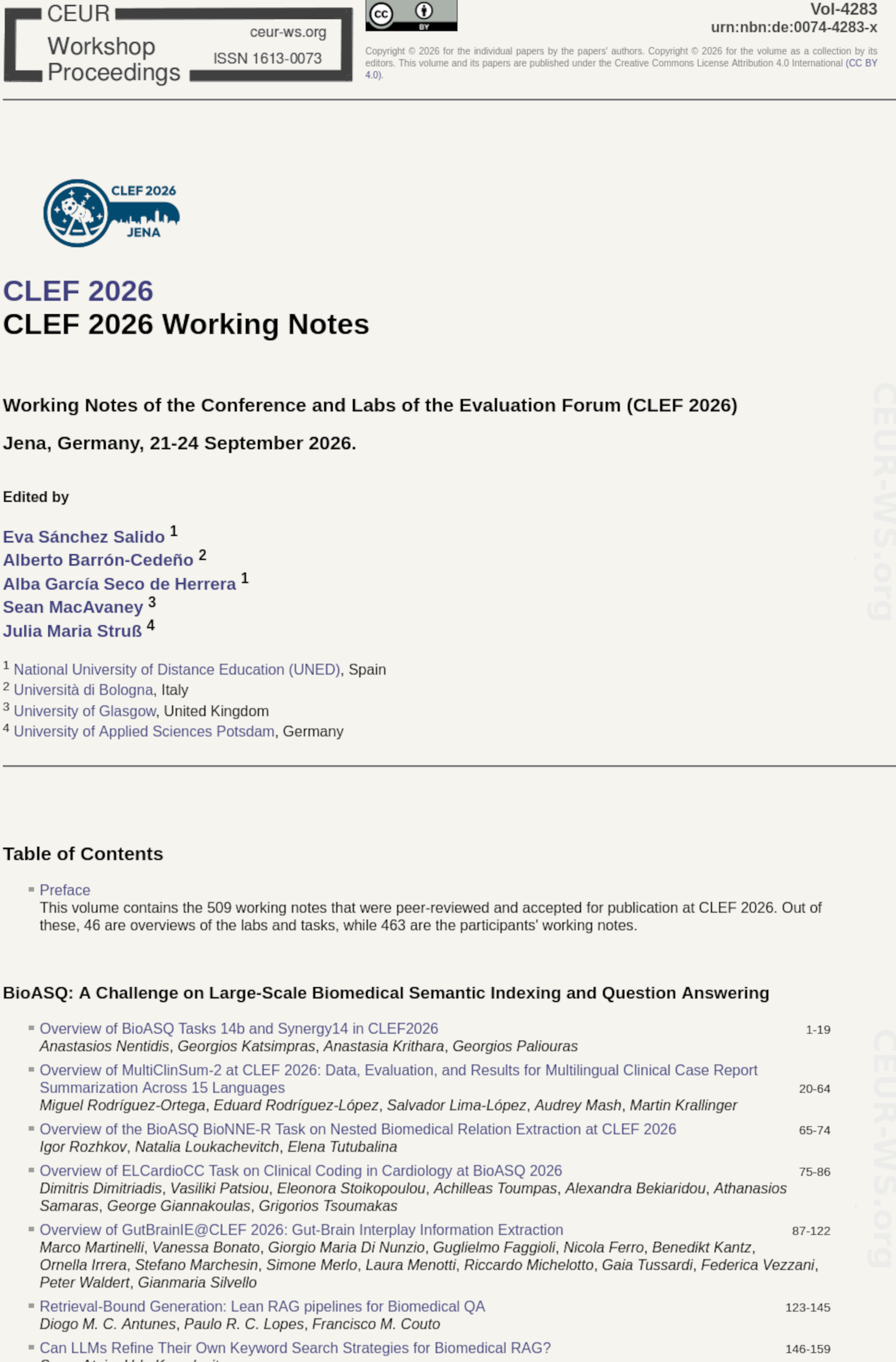 CLEF 2025 CEUR-WS Working Notes page